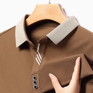 High-End Outono Negócios Casual Cool Respirável Tecido Homens Lapela Polo Camisa Manga Longa Designer de Moda Tops T-Shirt M-4XL 240102