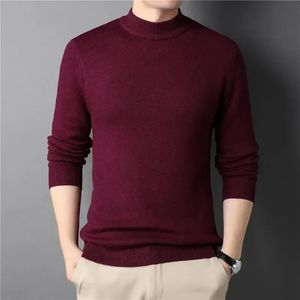 Ullmärke Mens Cashmere Sweater Half Turtleneck Men Sweaters Knit Pullovers för manlig ungdom Slim Knitwear Man 240103