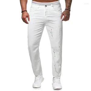 Jeans masculinos 2024 Slim Fit Impresso Europeu e Americano Juventude Casual Mid Rise Denim Calças