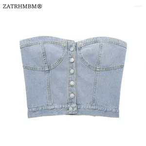 Serbatoi da donna ZATRHMBM Donna 2024 Moda Slim Fit Denim Canotte Vintage Senza maniche Button Up Donna Chic Vest Top Mujer