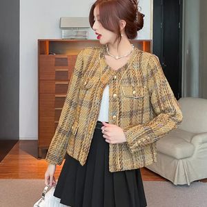 Ny fransk retro lyxstil Kändis Little Perfym Tweed Contrast Plaid Women's Jacket Top Casaco 240103