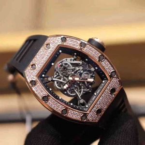 SuperClones Richar Millers Mens Watches Rakish Mechanical Cool Wrist TV Factory RM055 Mens Mencics Business Business Full Diamond Rose Gold Black Ta J40m