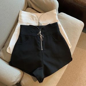 Юбки сексуальные черные шорты женщин Bodycon Elastic High Thors Shorts Ladies Corean Zipper 2022 Spring Boty Shorts