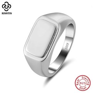 Rinntin 925 prata esterlina clássico sinete simples banda anel para homens simples casamento noivado declaração anéis jóias nmr05 240103