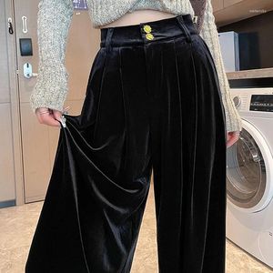 Pantaloni da donna in velluto nero a gamba larga 2024 primavera e autunno stile coreano a vita alta manichino elegante sciolto casual dritto