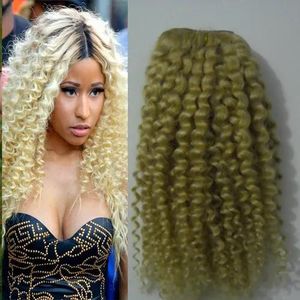 Wefts YUNTIAN Mongolian Afro Kinky Curly Hair Extension Weave Human Hair Bundles 1pcs #613 Bleach Blonde Remy Hair