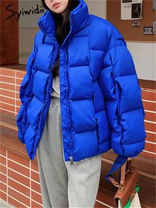 Parkas syiwidii女性のための冬のパーカー2022年秋、新しい韓国のファッション特大のコート格子縞のジャケットが厚くなる暖かいbfアウターウェア