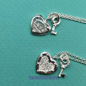 Tifannissm necklace Classic Popular temperamen T family S925 Sterling Silver Love diamond heart brand small key platinum clavicle Have Original Box