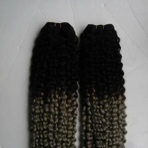 Wefts 200g 2st 1B/ grå ombre mänskligt hårväv bunt brasiliansk kinky curly 2 buntförlängning