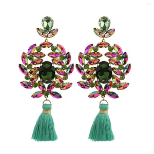 Dangle Earrings Big Tassel Crystal Rhinestone Korean Vintage Orange Flower Stud For Women Christmas Gifts