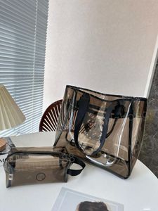 バッグトップショッピング新しい2ピースセット女性サマリービーチバッグ大容量透明なショッピングバッグファッションフラワー財布