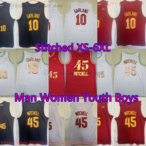 Özel S-6XL 2023-24 Yeni Şehir Basketbol 45 Donovanmitchell Jersey Dikişli 10 Dariusgarland Formaları Evde Nefes Alabilir Sporları Kırmızı Beyaz Siyah Gömlek Erkek Kadın Çocuklar