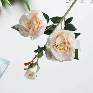 Decorative Flowers No Maintenance Flower Maintenance-free Realistic Artificial Rose Bouquet 3 Heads Bright Color Simulation For Home