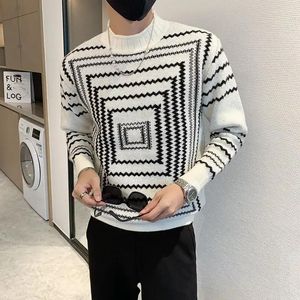 Maglioni da uomo Maglione lavorato a maglia Designer maschile Abbigliamento con colletto di lusso Pullover Grafica a righe Nero X Maglieria riscaldata Elegante vestibilità ampia A