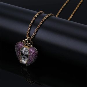 Hip Hop Juice WRLD Samma stycke Devil Skull Heartbreak Pendant Solid Cubic Zircon Halsbandsmycken Halsband2668