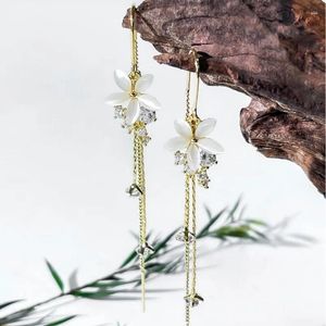 Dangle Earrings Minar Fantasy Shiny CZ Cubic Zirconia Opal Flower Petal Long Tassel Drop For Women 14K Real Gold Plated Brass Jewelry