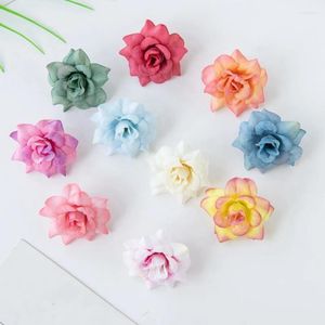 Dekorative Blumen, 20 Stück, Seide, kleiner Rosenkopf, mehrfarbig, künstlich, für Hochzeit, Weihnachtskränze, Dekor, Zuhause, dekorativer Blumentopf, Zubehör