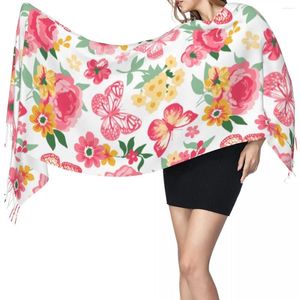 Scarves Coral And Yellow With Roses Peonies Butterflies Winter Scarf Shawls Wrap Women Men Warm Bufanda Tassel