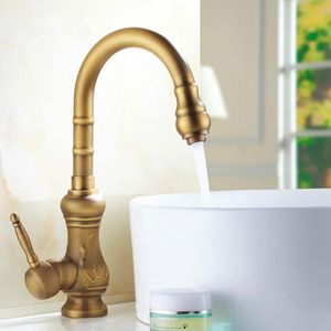 Faucets 360 Degree Vintage Bathroom Sink Faucets Kitchen Antique Carved Basin Faucet Hot and Cold Water Tap Mixer Deck Mounted Single Hold