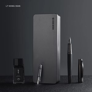 LT Hongdian 6013 Black Metal Fountain Pen Black Men's Business EFF Curved Nib Rotating Pen Cap Office Gift Ink Pen 240102