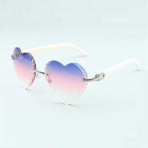 Direct sales high-quality new heart shaped cutting lens sunglasses 8300687 natural white buffalo horn temples size 58-18-140 mm