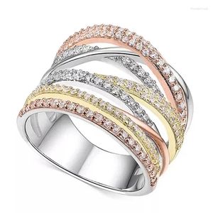 حلقات الكتلة رومانسية 3 ألوان معدنية أزياء صليب نساء إصبع الحلقة الحزب متعدد الاستخدامات مجوهرات يمكن ارتداؤها يوميا يمكن ارتداؤها