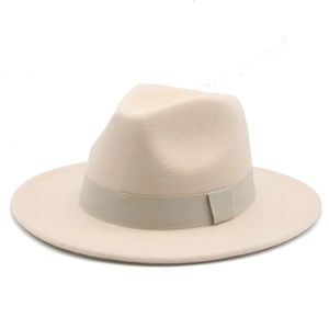 Chapéus femininos inverno fedora chapéus fita banda cinto feltro panamá igreja formal chapéus branco aba larga vintage masculino bonés sombreros de sol 240103