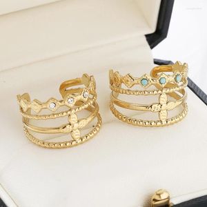 Klusterringar boho vintage justerbar ring rostfritt stål för kvinnor designer turkosa ihåliga breda trender 2024 guldpläterade smycken