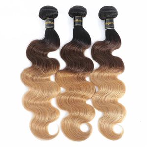 Väver ombre kroppsvåg hårbuntar brasilianska 1b/4/27 färgat mänskligt hår
