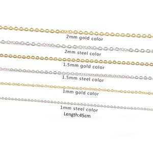 18k Real Gold Silver Plated rostfritt stål halsband länkkedja pendent halsband diy smycken gör tillbehör 1mm/ 1,5 mm/ 2mm 45 cm längd ingen blek färg anti-allergi