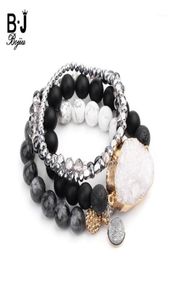 Charmarmband Bojiu Natural Druzy Stone Set for Women Black Plastic Beads Gun Hematite Howlite AG Crystal BCSET28419569607