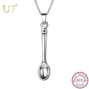 Necklaces U7 Sterling Sier Spoon Shape Charm Necklace Pendant Choker Chain Thanksgiving Gift for Newborn Baby Women Jewelry