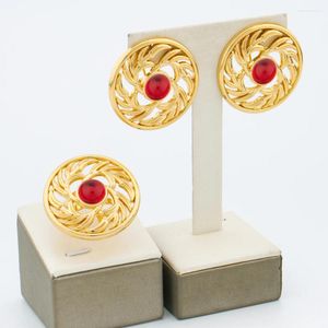 Halskette Ohrringe Set Afrikanischer und Ringschmuck für Frauen 18k Gold Farbe Clip Finger Verlobungsfeier Geschenke