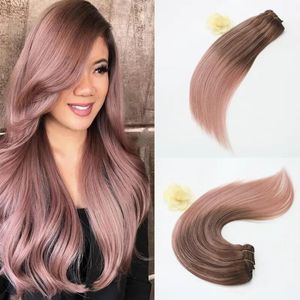 Extensions 1424inch 7Pcs 100g Full Set Clip in Hair Extensions Ombre Balayage Human Hair Clip in Human Hair Extensions Color Rose Gold