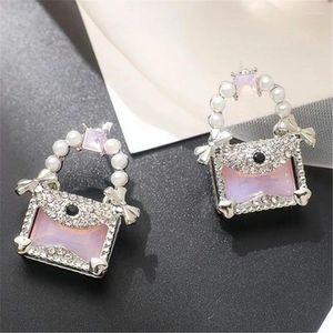 Orecchini pendenti Perla di lusso Strass Borsa Design 2024 Colori caramelle Micro Pave Orecchini per le donne