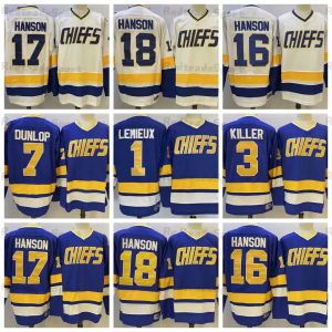 Personalizado Mens Slap Shot Filme Charlestown Chief Hockey Jerseys 17 Steve Hanson 18 Jeff Hanson 16 Jack Hanson 1 Denis Lemieux 3 Dave Killer 7 R