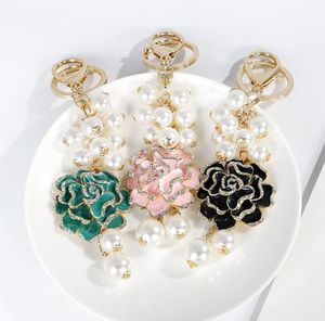 New trendy fashion ins luxury designer pretty camellia flower mutli pearls tassel bag charms keychains for women girls3111271