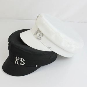 Caps Brand Designer Satin Diamond R B Letter Newsboy Caps Women Flat Militray Hat Adjustable Women Beret Hats Gorras Mujer