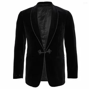Men's Suits Black Jacket Velvet Shawl Lapel One Piece Coat Slim Fit Costume Regular Length Formal Office Outfit Luxury Clothing