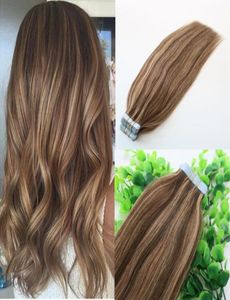 4 27Seamless Tape In Human Hair Extensions Ombre PU Tape Hair 100g 40pcs set 14 to 24 inch Ombre Hair Piano Colored Hairstyle6095308