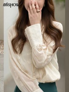 Skjortor Mishow 2022 Spring Shirts For Women Long Sleeve Elegant Fashion Lace Tops Slim Sexy Female Clothing MXB11C0181