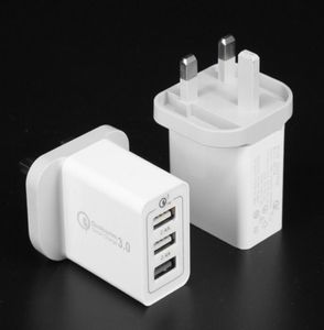 UK Plug 30W Quick Charge 30 QC 30 Fast Charging Adapter 5V 24A Multi Plug Charger 3 USB triple port For Mobile Phone1460522