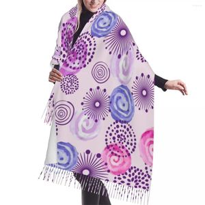 Lenços borla cachecol pashmina inverno quente xale envoltório bufanda feminino lilás e rosa espiral círculos abstrato flores cashmere