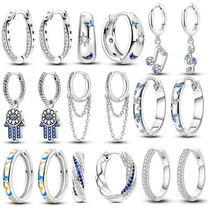 Brincos de argola hapur 925 prata esterlina duplo pendientes zircão moda simples forma de coração estrela pena jóias presente para menina