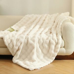 Konstgjorda kanin päls filt för sängar soffa vinter varma tjocka kast filt mjukt och mysigt kontor sovrum sovrum hem dekor 240103