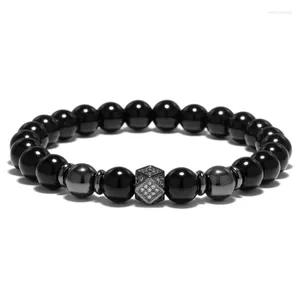 Strand obsidian pedra frisado pulseira para homens feminino preto 8mm natural hematita pedras braclets ouro/prata cor cobre jóias na moda