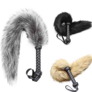 Leather Whip Handle Fox Tail Fur Fetish Ass Spanking Paddle Flogger BDSM Flirt Slave Erotic Sex Toys for Female Male Couples 240102