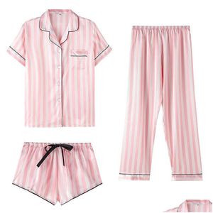 Home Clothing Pajamas Set Sexy Stripe Rayon Womens Underwear Women Femme Mom Fashion Pyjama 210901 Drop Delivery Garden Wear Dhqga