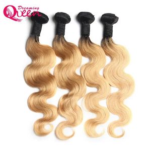Weaves #T1B 27 Honey Blonde Ombre Color Brazilian Body Wave Hair Bundles Brazilian Virgin Human Hair Weaves 3 Pcs Ombre Hair Extensions