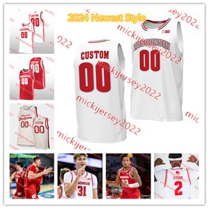 Customgenähte Johnny Davis Wisconsin Badgers Basketball Trikot 10 Isaac Lindsey 12 Luke Haertle 13 Justin Taphorn 14 Carter Gilmore 15 Sam Dekke Wisconsin Trikots